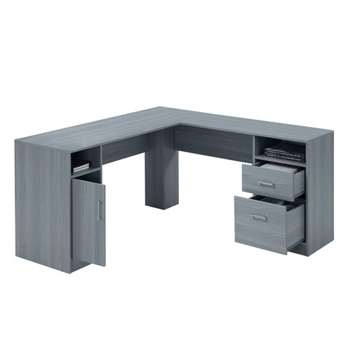 Functional L-Shaped Computer Desk with storage, L is ⁠59.5" wide x 59.5" Long, Grey