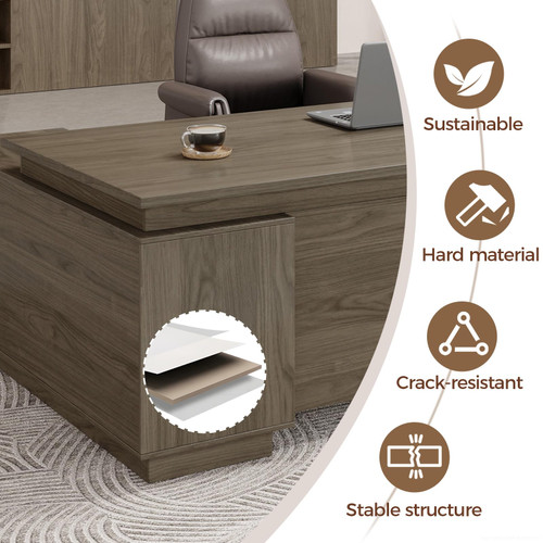 L-Shaped Executive Workstation with Lockable Drawers, 63” Large Office Furniture with Storage Cabinet & Cable Management, Reversible Home Office Setup (Black Walnut,63" L*32" W*30" H)