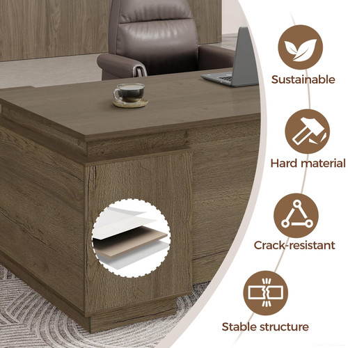 L-Shaped Executive Workstation with Lockable Drawers, 63” Large Office Furniture with Storage Cabinet & Cable Management, Reversible Home Office Setup (Walnut, 63”×32”×30”)