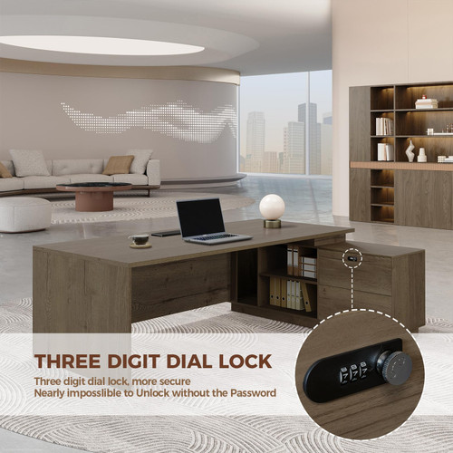 L-Shaped Executive Workstation with Lockable Drawers, 63” Large Office Furniture with Storage Cabinet & Cable Management, Reversible Home Office Setup (Walnut, 63”×32”×30”)