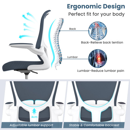 Drafting Chair, Tall Office Chair with Flip-up Armrests Executive Ergonomic Computer Standing Desk Chair, Office Drafting Chair with Lumbar Support and Adjustable Footrest Ring..