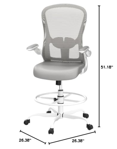 Drafting Chair, Tall Office Chair with Flip-up Armrests Executive Ergonomic Computer Standing Desk Chair, Office Drafting Chair with Lumbar Support and Adjustable Footrest Ring...