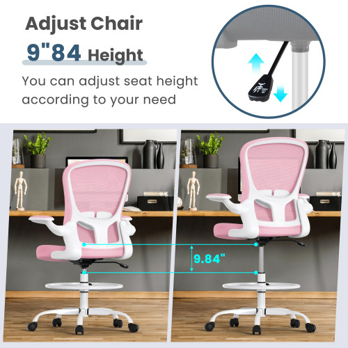 Drafting Chair, Tall Office Chair with Flip-up Armrests Executive Ergonomic Computer Standing Desk Chair, Office Drafting Chair with Lumbar Support and Adjustable Footrest Ring,,