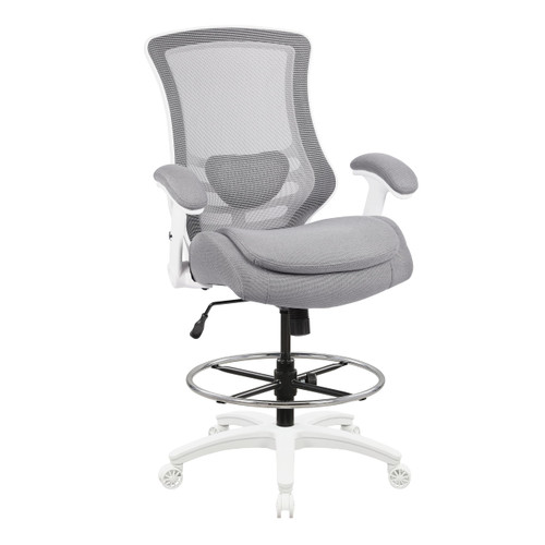 400lbs Mesh Ergonomic Drafting Chair,Tall Office Chair, Standing Desk Chair,Height Adjustable Armrest and Flipped Arms,Lumbar Support Swivel Computer Task Chair (LB-2815DS, Grey)