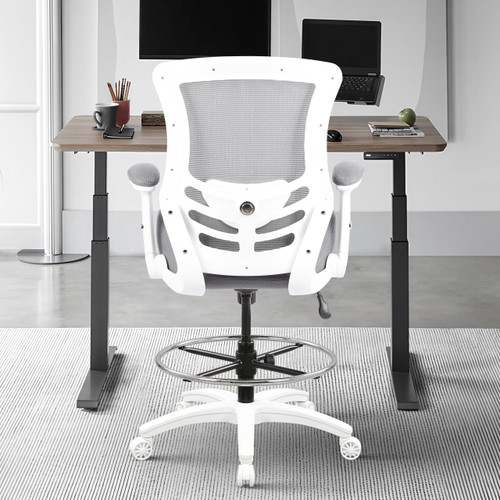 400lbs Mesh Ergonomic Drafting Chair,Tall Office Chair, Standing Desk Chair,Height Adjustable Armrest and Flipped Arms,Lumbar Support Swivel Computer Task Chair (LB-2815DS, Grey)