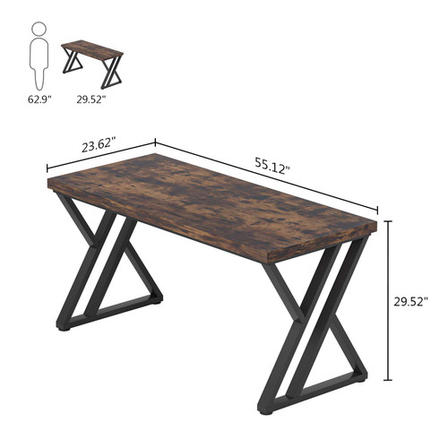 55 Inch Large Simple Industrial Computer Desk Study Writing Table Home Office Workstation, Rustic Brown