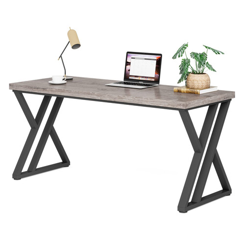 55 Inch Large Simple Industrial Computer Desk Study Writing Table Home Office Workstation, Grey