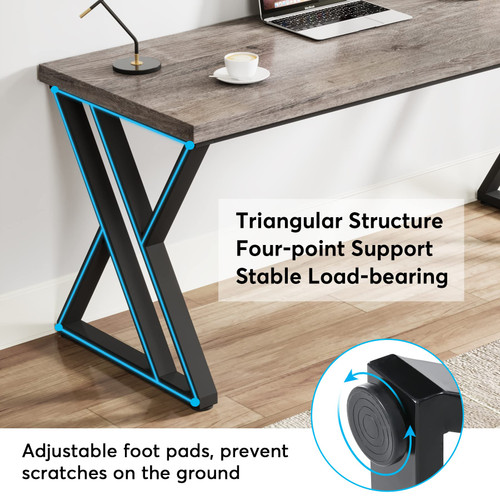 55 Inch Large Simple Industrial Computer Desk Study Writing Table Home Office Workstation, Grey