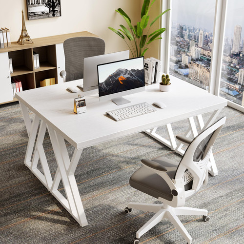 55 Inch Large Simple Industrial Computer Desk Study Writing Table Home Office Workstation, White