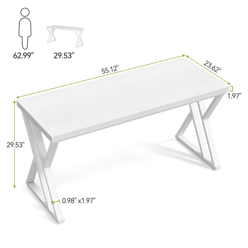 55 Inch Large Simple Industrial Computer Desk Study Writing Table Home Office Workstation, White