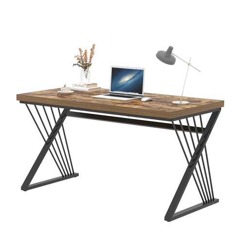 Home Office Desk, Modern Wood and Metal Computer Desk, Simple Writing Work PC Desks for Bedroom, Industrial Study Gaming Table for Living Room, Rustic Brown, 53 Inch