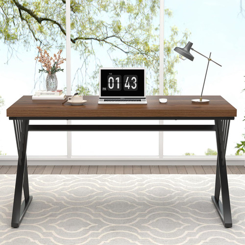 Computer Desk for Home Office Workstation, Modern Writing Study Work Table, PC Gaming Table for Bedroom Living Room, Rustic Walnut, 53 Inch