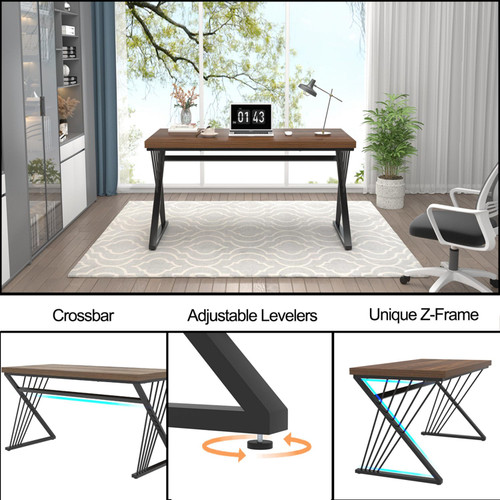 Computer Desk for Home Office Workstation, Modern Writing Study Work Table, PC Gaming Table for Bedroom Living Room, Rustic Walnut, 53 Inch