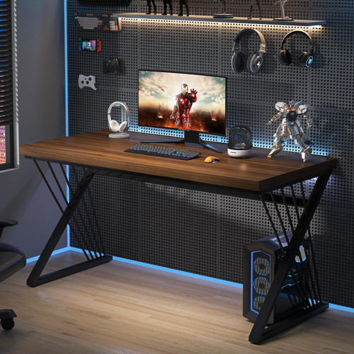 Computer Desk for Home Office Workstation, Modern Writing Study Work Table, PC Gaming Table for Bedroom Living Room, Rustic Walnut, 53 Inch