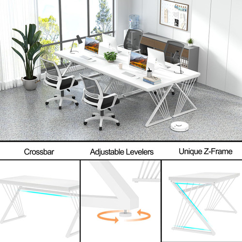 Modern White Desk, Rustic Wood and Metal Computer Desk for Home Office, Simple Writing Work PC Desks for Bedroom, Industrial Study Gaming Table for Living Room, White, 53 Inch