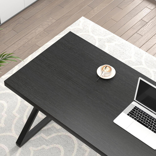 Black Desk, Modern Wood and Metal Computer Desks for Home Office, Simple Writing Work PC Desk for Bedroom, Industrial Study Gaming Table for Living Room, 60 Inch