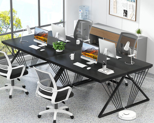 Black Desk, Modern Wood and Metal Computer Desks for Home Office, Simple Writing Work PC Desk for Bedroom, Industrial Study Gaming Table for Living Room, 60 Inch