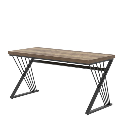 Modern Home Office Desk, Wood and Metal Computer Desk, Industrial Study Writing Work Table for Bedroom Living Room, Oak, 60 Inch