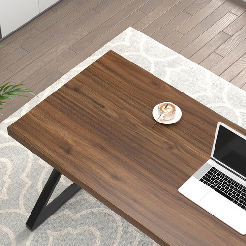 Office Desk, Modern Wood and Metal Home Desk, Writing Study Work Desks for Bedroom, Industrial PC Gaming Table for Living Room, Walnut, 60 Inch