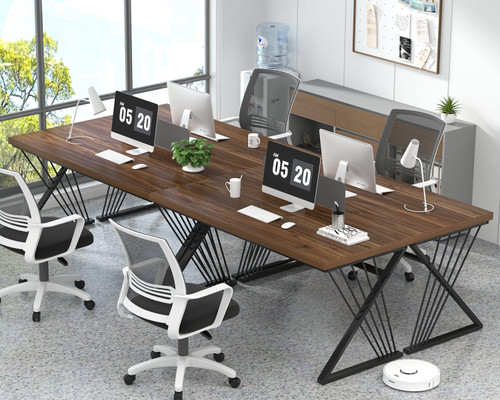 Office Desk, Modern Wood and Metal Home Desk, Writing Study Work Desks for Bedroom, Industrial PC Gaming Table for Living Room, Walnut, 60 Inch