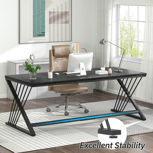 70.9" Black Computer Desk, Modern Home Office Desk, Large Gaming Workstation Executive Desk with Z-Shaped Legs, 2 Person Large Study Writing Table for Bedroom