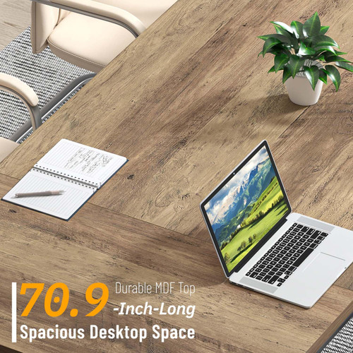 70.9" Computer Desk with Z-Shaped Legs, Industrial Work Executive Home Office Desk, Large 2 Person Gaming Study Desk Writing Table, Oak
