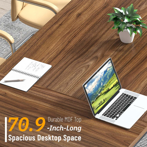 70.9" Computer Desk with Z-Shaped Legs, Large PC Desk for Home Office, Industrial Writing Desk, 2 Person Executive Workstation Study Table for Bedroom, Rustic Walnut