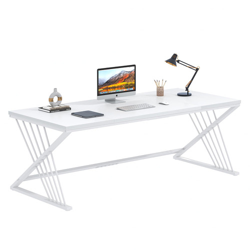 70.9" Modern Computer Desk with Z-Shaped Legs, Industrial Executive Home Office Desk for 2 Person, Large Writing Study Table for Bedroom, Gaming Workstation, White