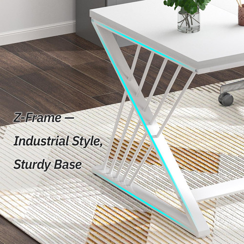70.9" Modern Computer Desk with Z-Shaped Legs, Industrial Executive Home Office Desk for 2 Person, Large Writing Study Table for Bedroom, Gaming Workstation, White