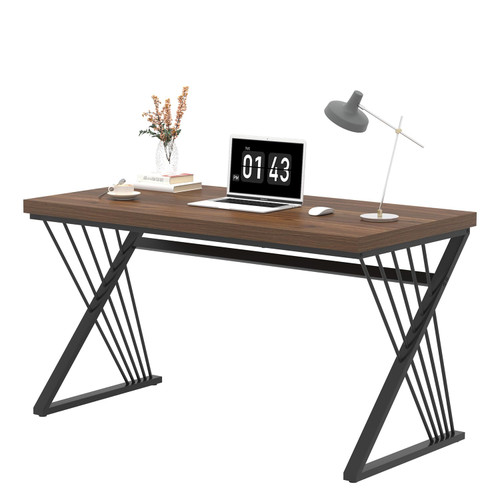 Home Office Desks, Modern Wood and Metal Writing Study Work Table, Industrial Computer Desk for Bedroom Living Room, Rustic Walnut, 47 Inch
