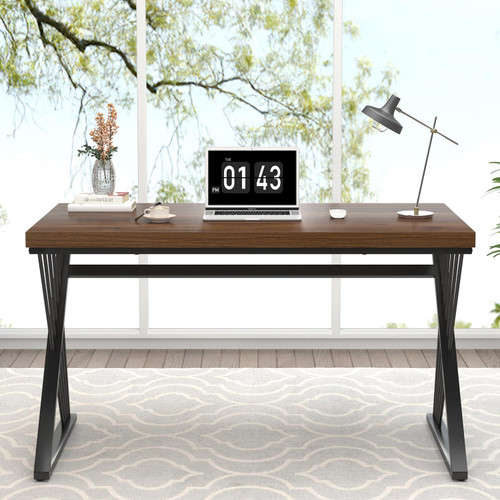 Home Office Desks, Modern Wood and Metal Writing Study Work Table, Industrial Computer Desk for Bedroom Living Room, Rustic Walnut, 47 Inch