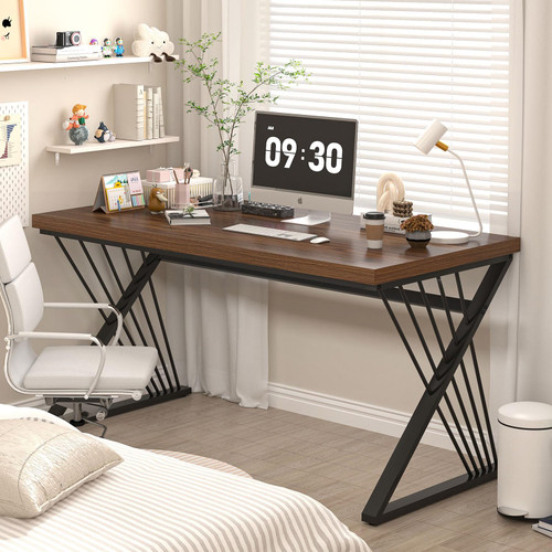 Home Office Desks, Modern Wood and Metal Writing Study Work Table, Industrial Computer Desk for Bedroom Living Room, Rustic Walnut, 47 Inch