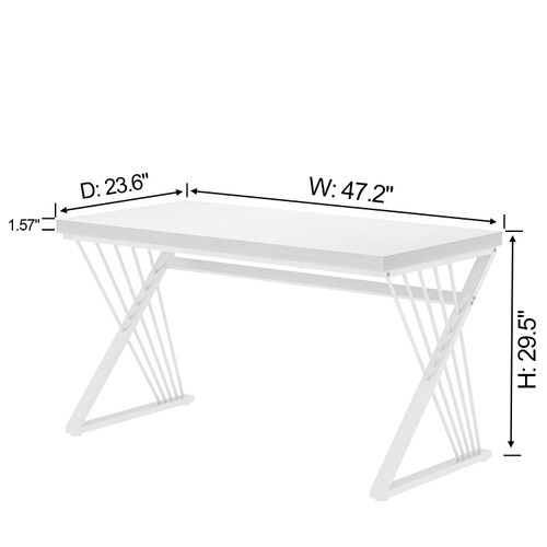 White Desk, Modern Wood and Metal Computer Desk for Home Office, Simple Writing Work PC Desks for Bedroom, Industrial Study Gaming Table for Living Room, White, 47 Inch