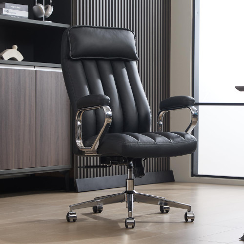 Executive Office Chair, Modern Leather Chair with Headrest & Lumbar Support, High Back Ergonomic Chair with Padded Armrests & Seat, Height Adjustable Swivel Rolling Chair for Home Office.