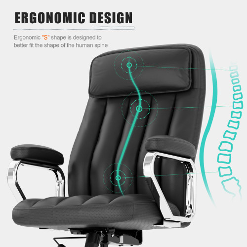 Executive Office Chair, Modern Leather Chair with Headrest & Lumbar Support, High Back Ergonomic Chair with Padded Armrests & Seat, Height Adjustable Swivel Rolling Chair for Home Office.