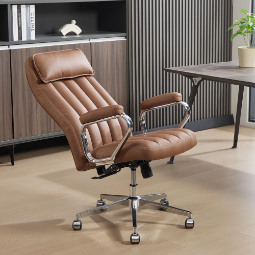 Executive Office Chair, Modern Leather Chair with Headrest & Lumbar Support, High Back Ergonomic Chair with Padded Armrests & Seat, Height Adjustable Swivel Rolling Chair for Home Office..