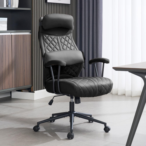 Modern Leather Office Chair, High Back Conference Room Chairs Mid-Century Reclining Office Chairs with Removable Pillow, Padded Executive Office Chair for Home, Office.