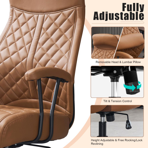 Modern Leather Office Chair, High Back Conference Room Chairs Mid-Century Reclining Office Chairs with Removable Pillow, Padded Executive Office Chair for Home, Office!