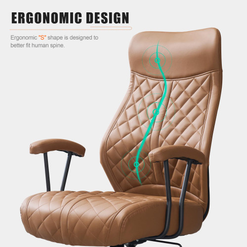 Modern Leather Office Chair, High Back Conference Room Chairs Mid-Century Reclining Office Chairs with Removable Pillow, Padded Executive Office Chair for Home, Office!