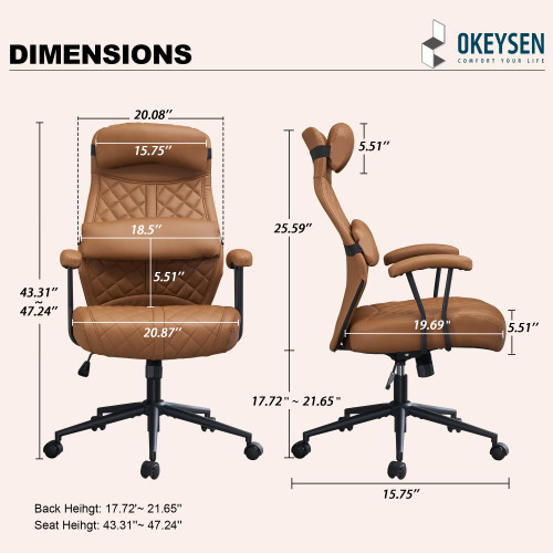 Modern Leather Office Chair, High Back Conference Room Chairs Mid-Century Reclining Office Chairs with Removable Pillow, Padded Executive Office Chair for Home, Office!