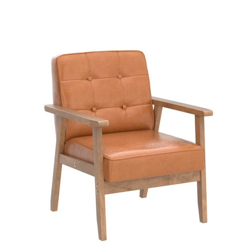 Accent Chairs Set of 2 with Side Table, Mid Century Modern Accent Chair, Retro Wood and Leather Armchairs Side Chair, Lounge Reading Comfy Armchair for Living Room, Bedroom, Office（Brown