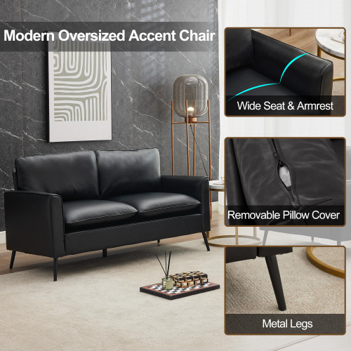 Modern Leather Loveseat Set, Upholstered Couch for Guest, Mid-Century Accent Chairs for Living Room Comfy, Couches for Small Spaces, Sofa Chair Reading Chair for Waiting Room.