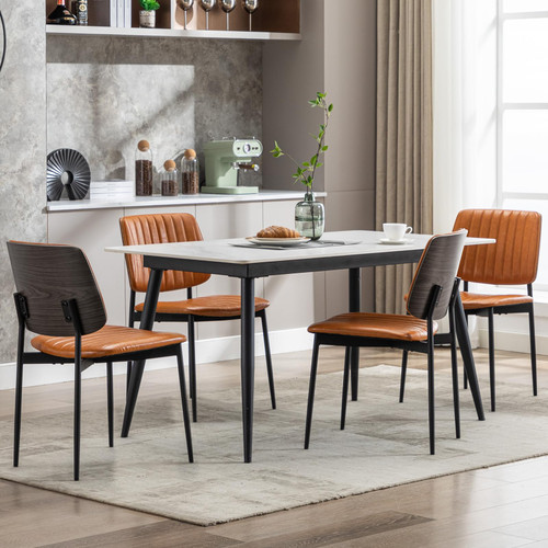 Leather Dining Chairs Set of 2, Mid Century Modern Dining Chairs with Bentwood Backrest and Upholster Seat,Armless Kitchen Chairs with Metal Legs Adjustable Foot for Dining Room(Grey Bentwood)