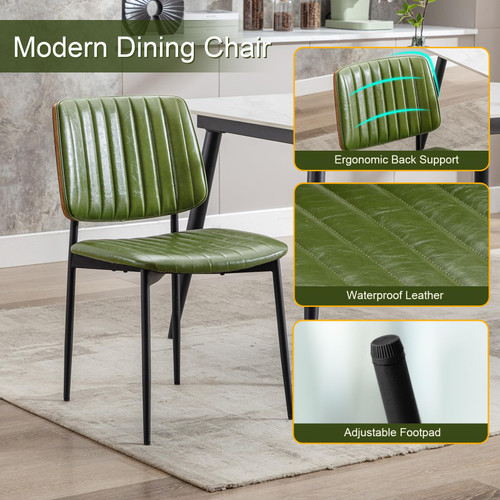 Dining Chairs Set of 6,Leather Mid Century Modern Dining Chairs with Bentwood Backrest and Upholster Seat,Armless Kitchen Chairs with Metal Legs Adjustable Foot for Dining Room(Green)