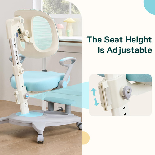 Ergonomic Kids Desk Chair with Footrest & Height-Adjustable Seat, Multifunctional for Study, Work & Dining – Comfy Cushion & Smooth Wheels for Boys & Girls (Blue)