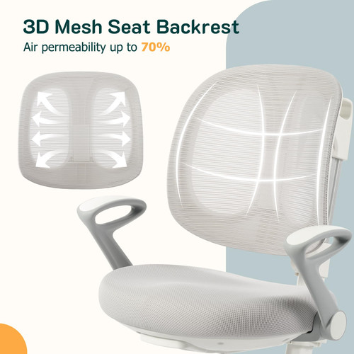 Ergonomic Kids Desk Chair with Footrest & Height-Adjustable Seat, Multifunctional for Study, Work & Dining – Comfy Cushion & Smooth Wheels for Boys & Girls (Grey)