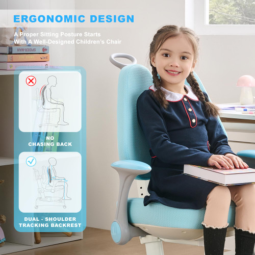Desk Chair,Ergonomic Chair: Height-Adjustable, Double Back Support – Multifunctional for Study/Work/Dining | Ideal for Kids, Petite Adults – Ultra-Comfy (Bedrooms, Schools, Offices)(Blue)