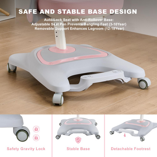 Desk Chair, Ergonomic Chair: Height-Adjustable, Double Back Support – Multifunctional for Study/Work/Dining | Ideal for Kids, Petite Adults – Ultra-Comfy (Bedrooms, Schools, Offices)(Pink)