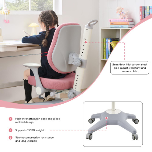 Ergonomic Kids Desk Chair, Adjustable Height & Seat Depth Study Chair with Lumbar Support, Flip-up Armrests - for Boys Girls Teens (Reading/Writing/Homework)(Pink)