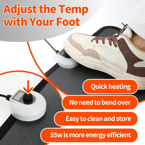 Heated Floor Mat Under Desk for Foot Warmer - 7 Temp Settings & 55w Heating Pad - Heated Feet Rest for Home Office Desk,Energy Saving Feet Warmers for Home/Work/Office - Black